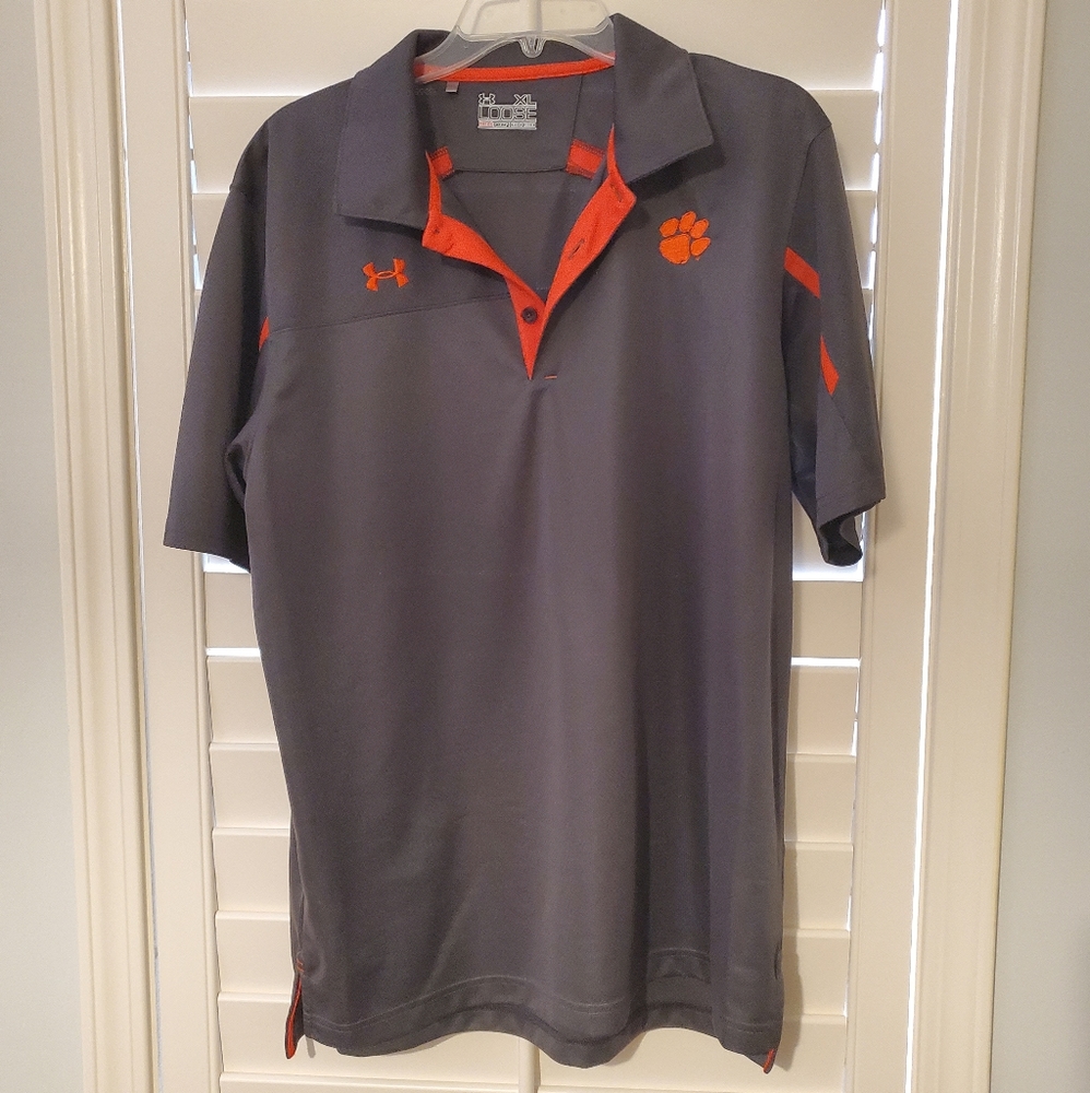 Men's XL Under Armour Clemson Polo Gray & Orange